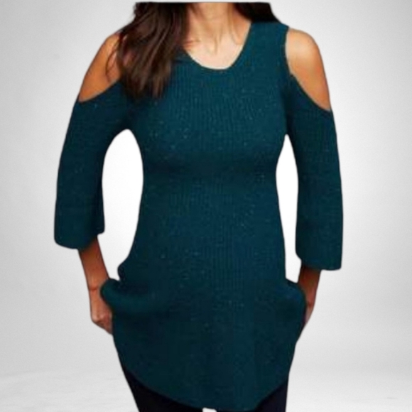 A Pea in the Pod Sweaters - A Pea in the Pod Cold Shoulder Fleck Cotton Acrylic Knit Sweater S